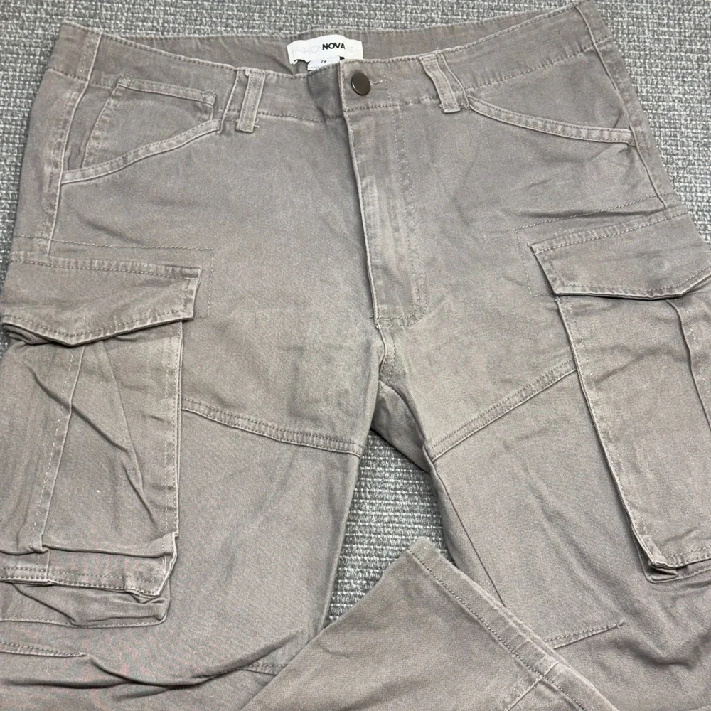 Fashion Nova Men Grey Cargo Pants Slim Tapered Multi Pocket Utility 34 Cotton
